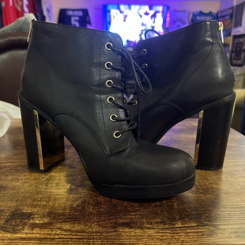 Black Bootie Gold Block Heel